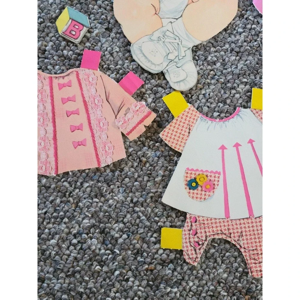 Vintage Paper Doll Set Large Baby 15 Inch Retro Nursery Collectible Pink Yellow
